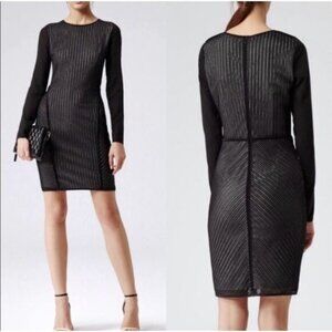 Reiss Chloe Lace Black Body Con Dress Sheer Sleeve size 8 excellent condition